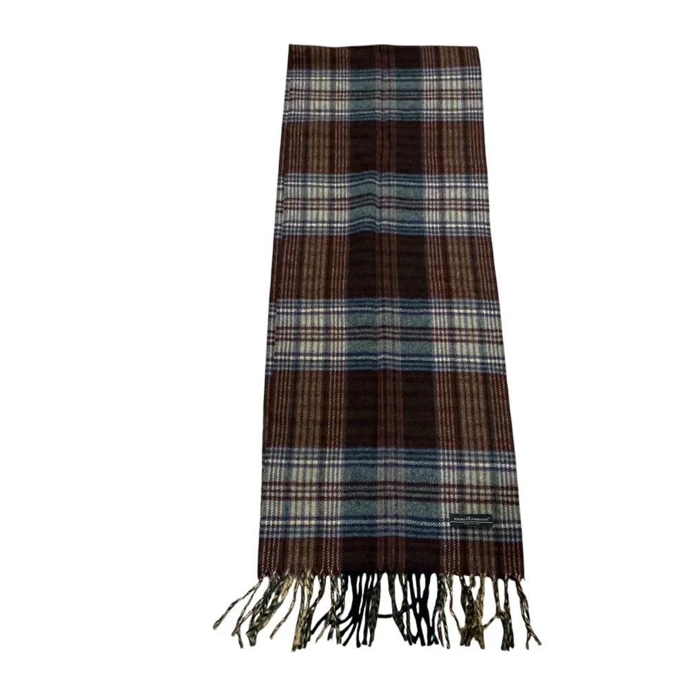 Fiori Di Firenze Made in Italy multi check plaid wool scarf 11.5x70”